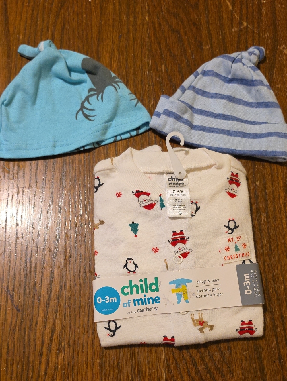 child of mine White Holiday Penguin Sleep & Play with Light Blue Hats